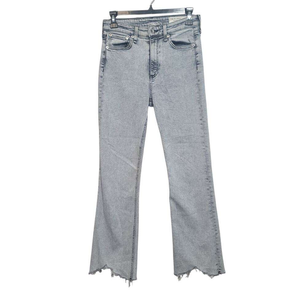 Rag & Bone Nina High-Rise Ankle Flare Jeans Marble White Acid Wash 25 GUC